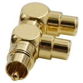 BNKENX 2PCS RCA Splitter Adapter RCA Male to Two RCA Female Right Angle Plug RCA Audio Video Splitter Connector Copper Gold Plated AV Audio Splitter Plug