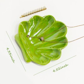 TIGERMILLION Shell Trinket Dish, Green Seashell Jewelry Dish Tray, Ceramic Ring Holder, Ceramic Trinket Tray Jewelry Dish Organizing Necklace Earrings for Mom Friend Sister (Bright Green)