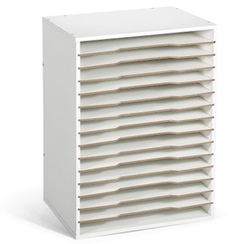Caydo 15 Slot Paper Organizer Storage, Wood Adjustable Shelves Paper Storage Shelf with Extraction Slot for 12x12Inch Scrapbooks, Heat Transfer Papers, Files, Vinyl fo Office, Home (White)