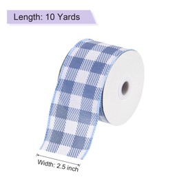 MECCANIXITY Deep Blue Checkered Ribbon,2.5 Inch x 10 Yards Wired Edge Gingham Ribbon Farmhouse Plaid Ribbon for Gift Wrapping, DIY, Christmas Decoration and Bows Craft