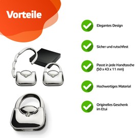 WPRO 2 x Luisa Handbag Holder Metal Case Bag Holder Bag Hanger Non-Slip Table Gift Women Foldable Silver