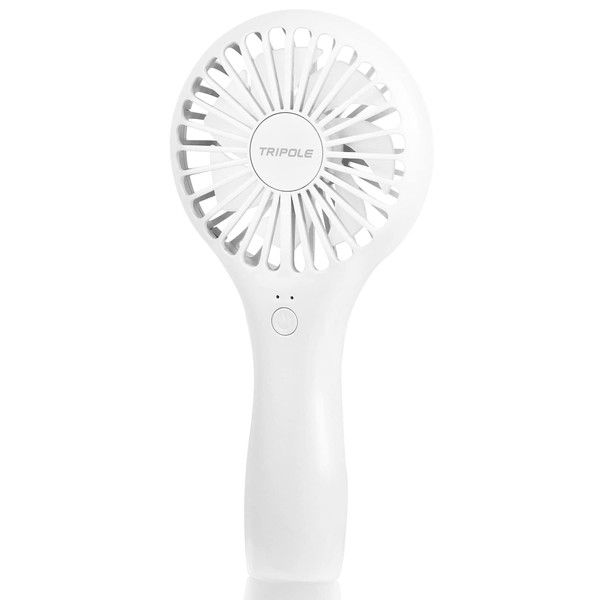 TriPole Handheld Mini Fan Battery Operated Small Personal Portable Fan Speed Adjustable USB Rechargeable Fan for Kids Girls Women Men Home Office Indoor Outdoor Travelling, White