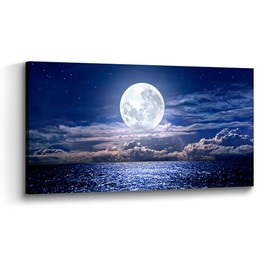 the stream design Ocean Moon Wall Art Canvas: Sea Night Sky Seascape Picture Print Artwork Lunar Landscape Photography Painting Living Room Bedroom Decor for Home Office