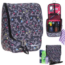 ELEPHANT Toiletry Bag Wash Bag Beauty Case for Hanging / Hanging with Hooks, Neon Leopard (Grey Black Dots), Toiletry bag