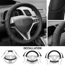 Motor Trend Steering Wheel Cover for Honda Civic 2007-2020 PU Leather Protection