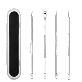 FineGood Acne Needle Set, 4-Piece Set, Pore Care, Acne Corners Plug, Pusher, Stainless Steel, Dedicated Pore Care Kit, Portable, Storage Box, Beauty Tools, Beauty Supplies
