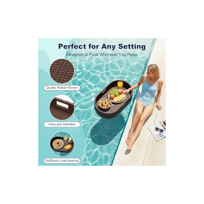 Devoko Floating Pool Tray Large PE Rattan Pool Serving Bar,
