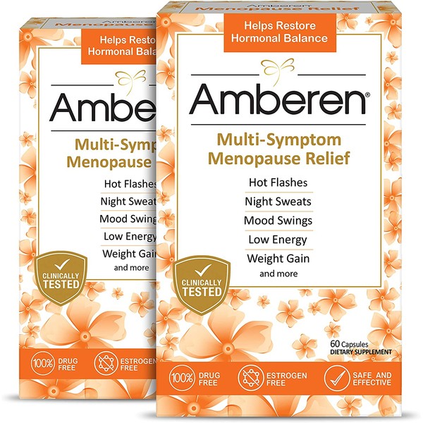 Amberen: Safe Multi-Symptom Menopause Relief. Clinically Shown to Relieve 12 Menopause Symptoms: Hot Flashes, Night Sweats, Mood Swings, Low Energy and More. 2 Month Supply