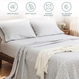 UDEAL Flower Bed Sheets Full Size,Deep Pocket Full Sheet Sets Floral,Microfiber Full Sheets Set Deep Pocket,Breathable & Cooling,Easy-Fit Soft,Grey Floral