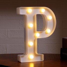 DyingSwan Led Light Up Letters, 26 Alphabet Marquee Letter Lights, Small Letters with Lights, Battery Powered Letter Sign Lights for Party, Table, Wall Decor (Letter P, Warm White)