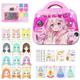Princess Fantasy 3-in-1 Dress-Up Game Set, DIY Kids Craft Kit with Makeup, Diamond Painting & Stickers - Ideal Gift for Girls Ages 4-8 (Pink)