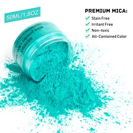 Turquoise Blue Mica Powder, SEISSO Mica Powder for Epoxy Resin 1.76 oz /50g, Powdered Pigment for Soap Making, Candle Making, Slime, Nail Polish, Cosmetics Grade for Lip Gloss, Craft Projects