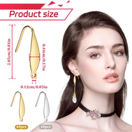 80PCS Earring Hooks, Stainless Steel Ear Wires, Earring Hook with Loops for Women, Wide French Earwires, Gold/Silver Fishhook, Earrings Findings for Jewelry Making