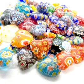 1/4 Pound Lovely Heart Shape Millefiori Lampwork Glass Beads Selected Quality by Beading Station (10mm~24mm(100pcs))