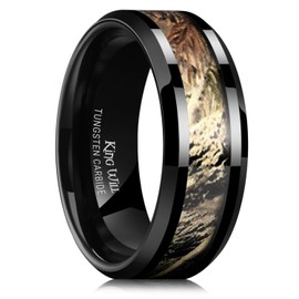 King Will 8mm Mens Black Tungsten Carbide Ring Camo Camouflage Comfort Fit Wedding Band (7.5)