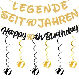 Decoration 40th Birthday Women Man - 42 Pieces 40 Years Birthday Decoration Garland Black Gold Banner Decorations, Spirals Hanging Decoration for Legend for 40 Years