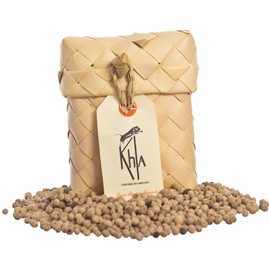 KHLA - PGI Premium Kampot White Pepper - 50g - Peppercorns - Organically Grown - Traditionally Packaged in Palm Leaves