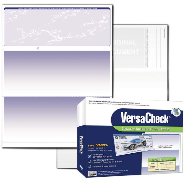 VersaCheck Secure Checks - 1000 Blank Business Voucher Checks - Blue Prestige - 1000 Sheets Form #1000 - Check on Top
