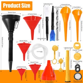 Funnels Set for Automotive Use, Oil Funnel Plastic Long Neck with Hose Flexible Right Angle Funnel for Automotive Kitchen Water Fuel Gasoline Coolant Engine Oil(Funnels Set)