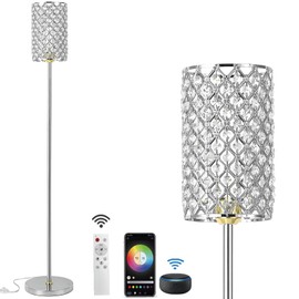 EMORLO Crystal Floor Lamp with Remote Control, Smart Rose Gold Floor Lamps for Living Room with Bulb Included, Crystal Standing Lamp Rose Gold Home Décor Floor Lamp for Bedroom