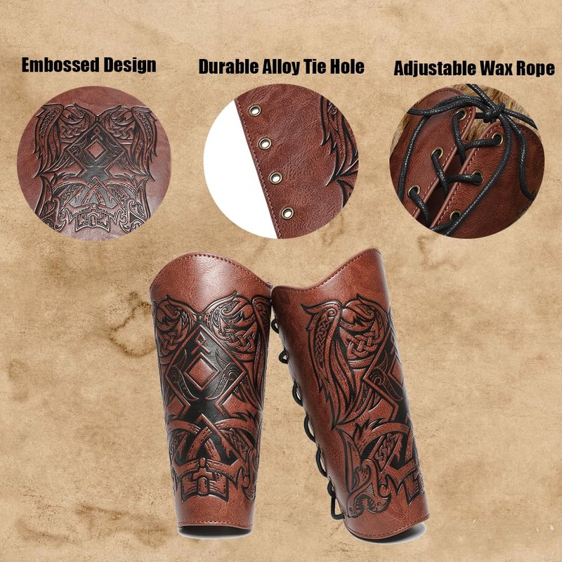 M-YOUNG Handcrafted Leather Bracers Viking Chest Armor for men Embossed
