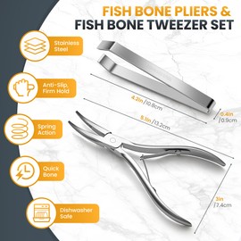 Fish Bone Plier/Tweezers - Fish Bone Remover Stainless Steel Deboning Tools for Food & Kitchen, Salmon, Trout, Non-Slip, 2 Pcs