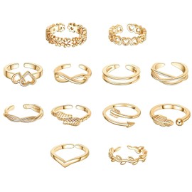 KONPJE 12PCS Toe Rings for Women 14K Gold/Silver Plated Toe Ring Set Adjustable Open Heart Arrow Infinity Rings Beach Foot Jewelry for Summer