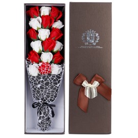 Artificial Soap Flowers Rose Bouquet Gift Box Simulation Rose Valentines Day Birthday Gift(18Pcs (Red White) Box )