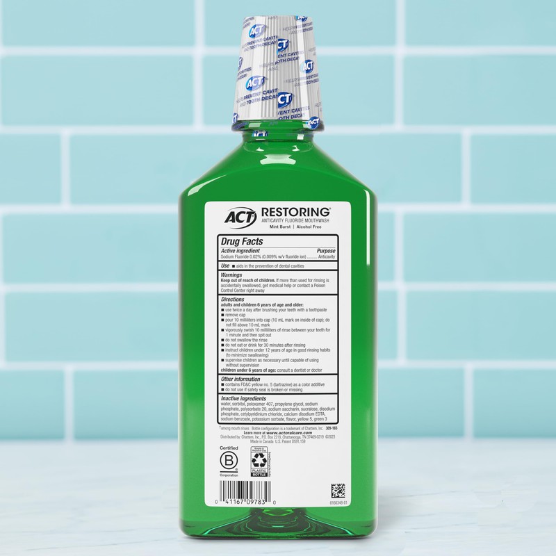 ACT Restoring Zero Alcohol Fluoride Mouthwash 33.8 fl. oz. Strengthens
