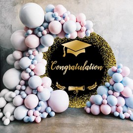 Black and Gold Congratulations Grad Round Backdrop Cover Class of 2025 Congrats Graduates Round Backdrop Cover 7.2ft Graduation Party Decorations Prom Circle Backdrop Cover Photo Studio Props
