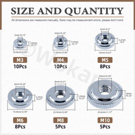 Wokape 46Pcs Knurled Thumb Nuts Assortment Kit, M3 M4 M5 M6 M8 M10 Carbon Steel Female Threaded Thin Type Conector Lock Adjusting Nuts, Round Knobs Fasteners for 3D Printer Parts(Blue Zinc Plated)