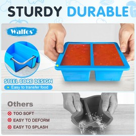 Walfos 1 Cup Silicone Freezer Tray with Lid,Soup Freezer Molds 4 Packs,Bin and Tongs,BPA Free Silicone Soup Freezer Container,Perfect For Storing and Freezing Soup,Broth,Sauce,with 12 Removable Labels