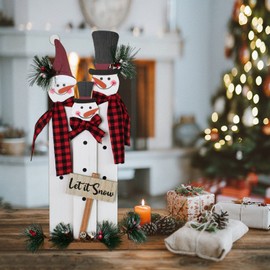 15.8"H Wooden Snowman Decor Christmas Centerpieces Xmas Table Top Decorations Indoor Winter Home Decor Let It Snow Sign Holiday Shelf Red Buffalo Plaid Snowman Xmas Standing Figurines Fireplace Decor