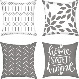 Geliking Cushion Covers 45cm x 45cm, Double-sided Printing Sofa Cushion Covers Set of 4 Linen Square Throw Pillow Case 18x18in For Outdoor Garden Sofa Farmhouse Home Decor (Gray, 45cm x 45cm)