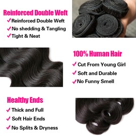 rao 12A Body Wave Bundles Human Hair 100% Unprocessed Brazilian Raw Hair Weave Bundles Human Hair 22 24 26 28 Inch 4 Bundles Double Weft Deals Hair Extensions Real Human Hair Natural Black For Women