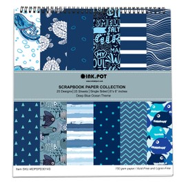 Inkdotpot 25 Sheets Deep Blue Theme Scrapbook Paper Pad 6x6, Single-Sided Scrapbook Paper- Colorful Cardstock Paper Scrapbooking DIY Decorative Background Cardmaking Supplies- Journal Craft Paper