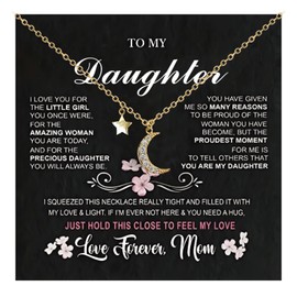 To My Daughter Necklace from Mom Dainty Gold Moon and Star Necklace for Women Jewelry Inspirational Gifts for Women
