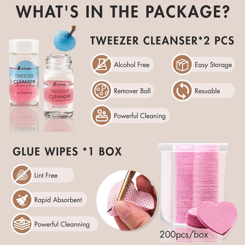 Embagol 2 Bottles Tweezer Cleanser for Eyelash Extensions Tweezers Glue