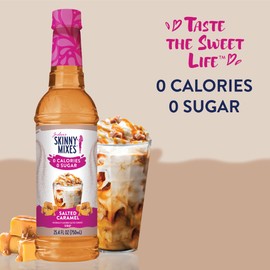 Jordan's Skinny Syrups Sugar Free Coffee Syrup, Salted Caramel Flavor Drink Mix, Zero Calorie Flavoring for Chai Latte, Protein Shake, Food & More, Gluten Free, Keto Friendly, 25.4 Fl Oz, (Pack of 1)