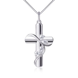 Cross Necklace for Women 925 Sterling Silver Cubic Zirconia Faith Hope Love Cross Pendant Necklace Christian Crucifix Jewellery Easter Gifts,Box Chain 18 inches