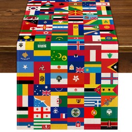 Nepnuser International Flag Table Runner for Around The World Themed Party Decoration National Hispanic Heritage Month Dining Room Home Decor