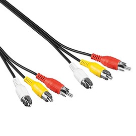 Composite Audio Video Cable | 2 m | 3X RCA Male to 3X RCA Male | Triple Connection Plug Red White Yellow | Stereo Connection Cable Coloured RCA | Black | 2.0 Metres