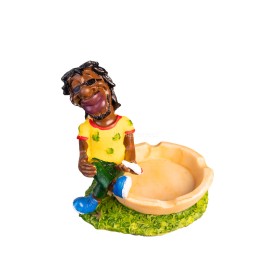 4" Small Rasta Jamaican Man Holding Bowl Polyresin Ashtray Decoration | #9