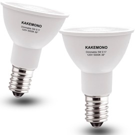 KAKEMONO E17 LED Spotlight Bulb Dimmable 40W Halogen Replacement E17 Intermediate Base Type 5W R14 Reflector Light Bulb for Desk Reading Cabinet Lamp, Daylight White 5000K, 2 Pack
