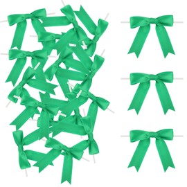 Meseey 100 Pcs Satin Ribbon Bows with Twist Tie 2.5 Inch Emerald Green Pretied Premade Colored Craft Bows for Gift Wrapping Basket Wedding Baby Shower Brithday Party (Emerald Green)