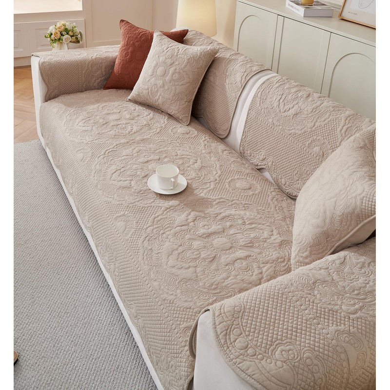 vctops Boho Cotton Quilted Couch Cover Soft Embroidered Sofa Cover