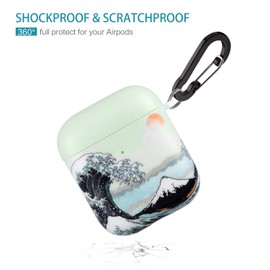 Lokigo AirPods Case 2nd/1st Generation, Protective AirPod Hard Cover Charging Case with Keychain Compatible with Airpod 2/1 Gen for Boys Girls, Front LED Visible, Great Wave