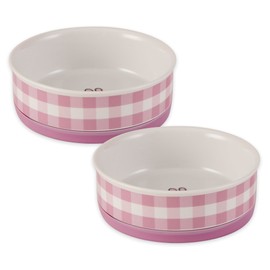 Bone Dry Ceramic Food & Water Bowls for Pets Non-Slip for Secure Less Messy Feeding, Microwave & Dishwasher Safe, Medium Set, 6x2 Pansy Petite Check