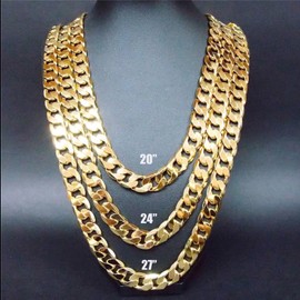 HOLLYWOOD JEWELRY Gold Chain Necklace 11mm Miami Cuban Link 14k Real Gold Plated for Men Women Teen. Diamond Cut