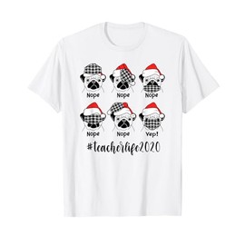 Teacher Life 2020 Christmas Pugs Wearing Mask Wrong Funny T-Shirt for Men Women Kids
